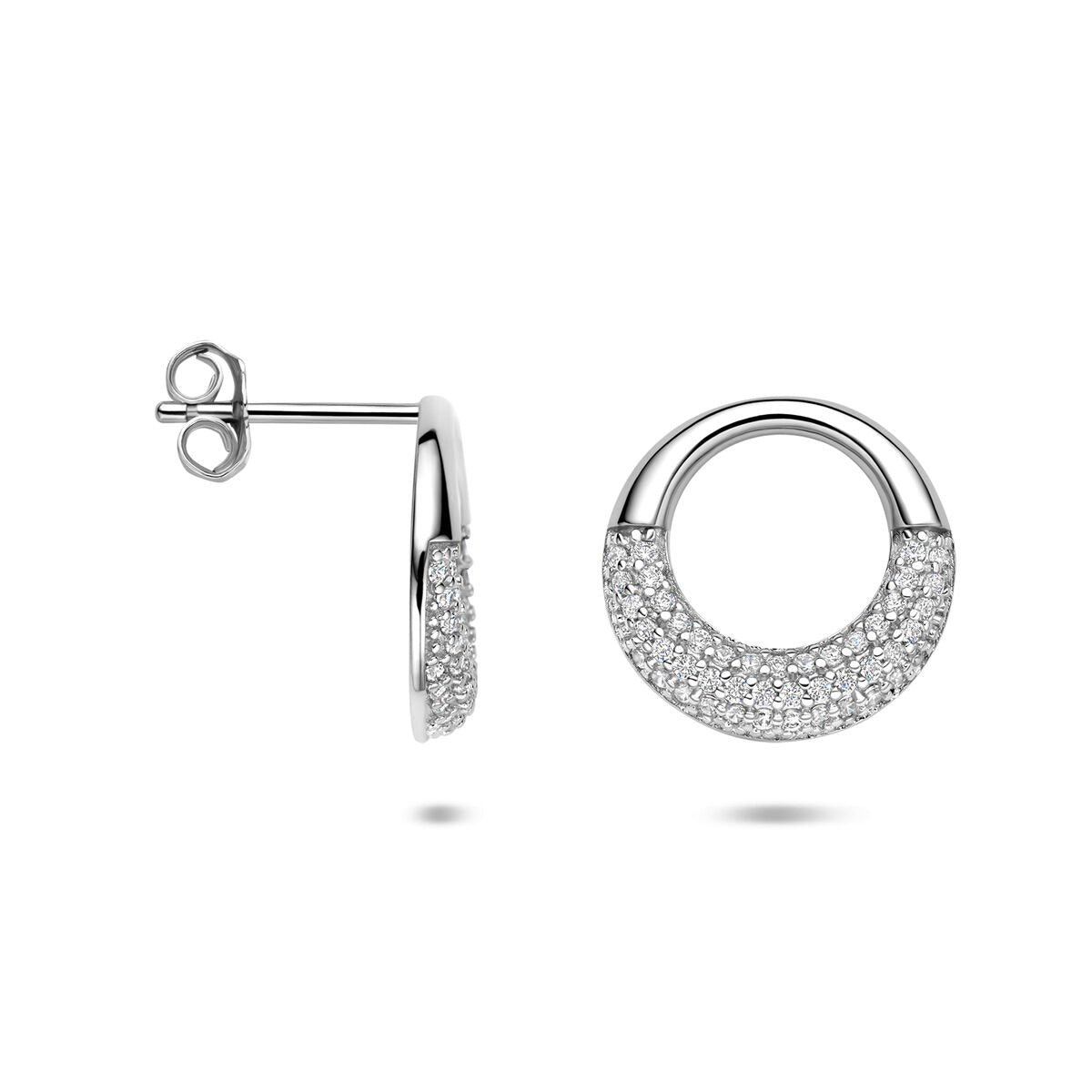 Pendientes de botón de plata con engaste de pavé de circonitas – plata 925 rodiada
