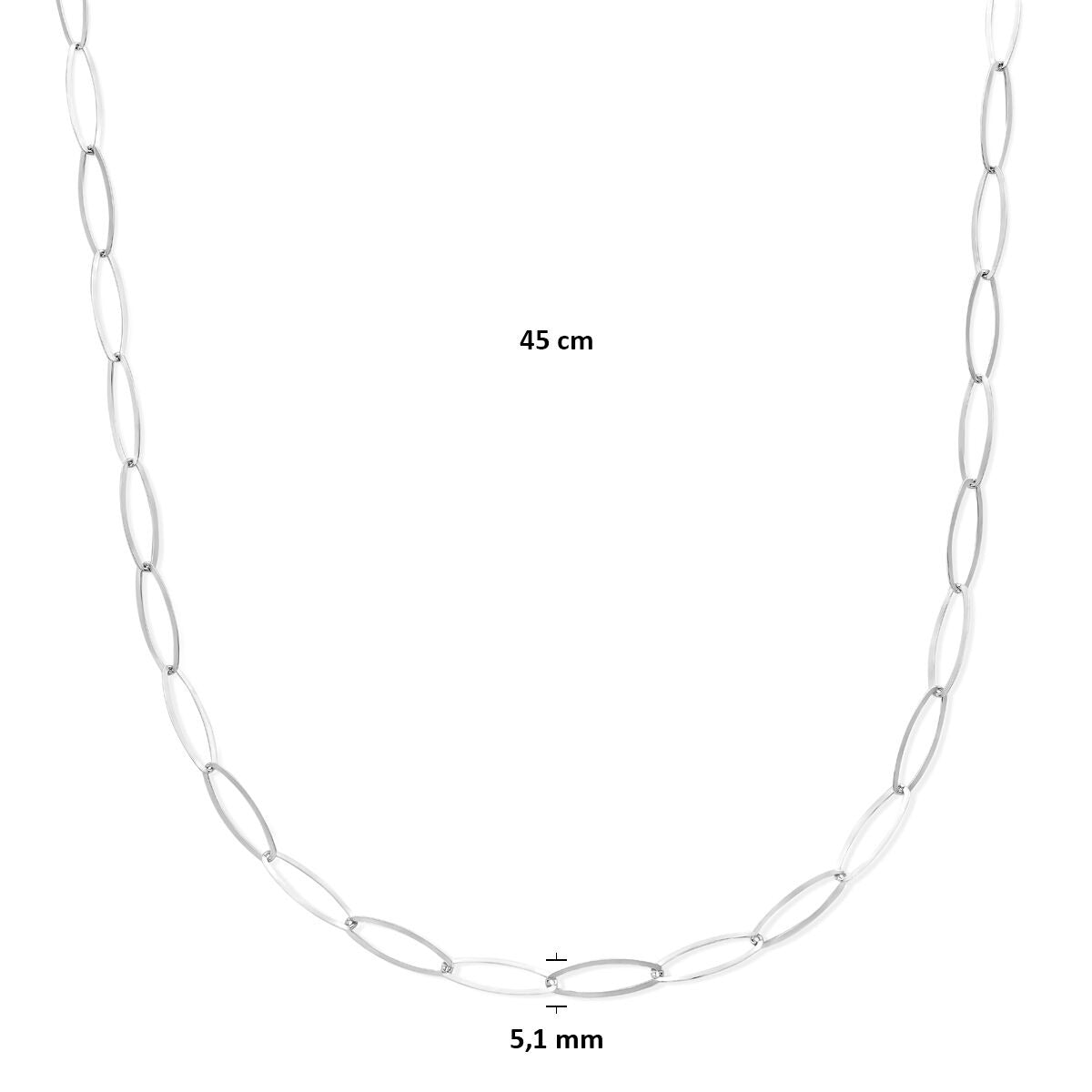 Collar de mujer de plata rhodium ancla 5,1 mm 45 cm
