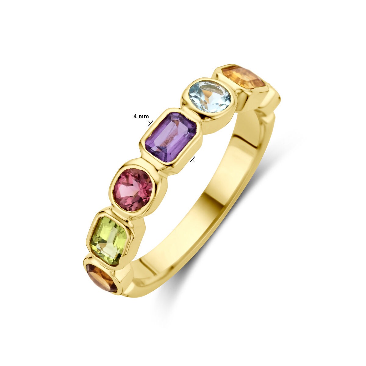 Anillo de mujer de oro – 14k con amatista, topacio, citrino y peridoto