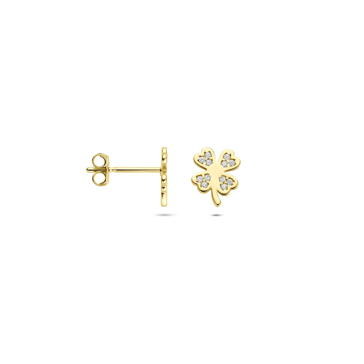 Pendientes de botón de oro amarillo con circonitas – 7.5 x 6 mm
