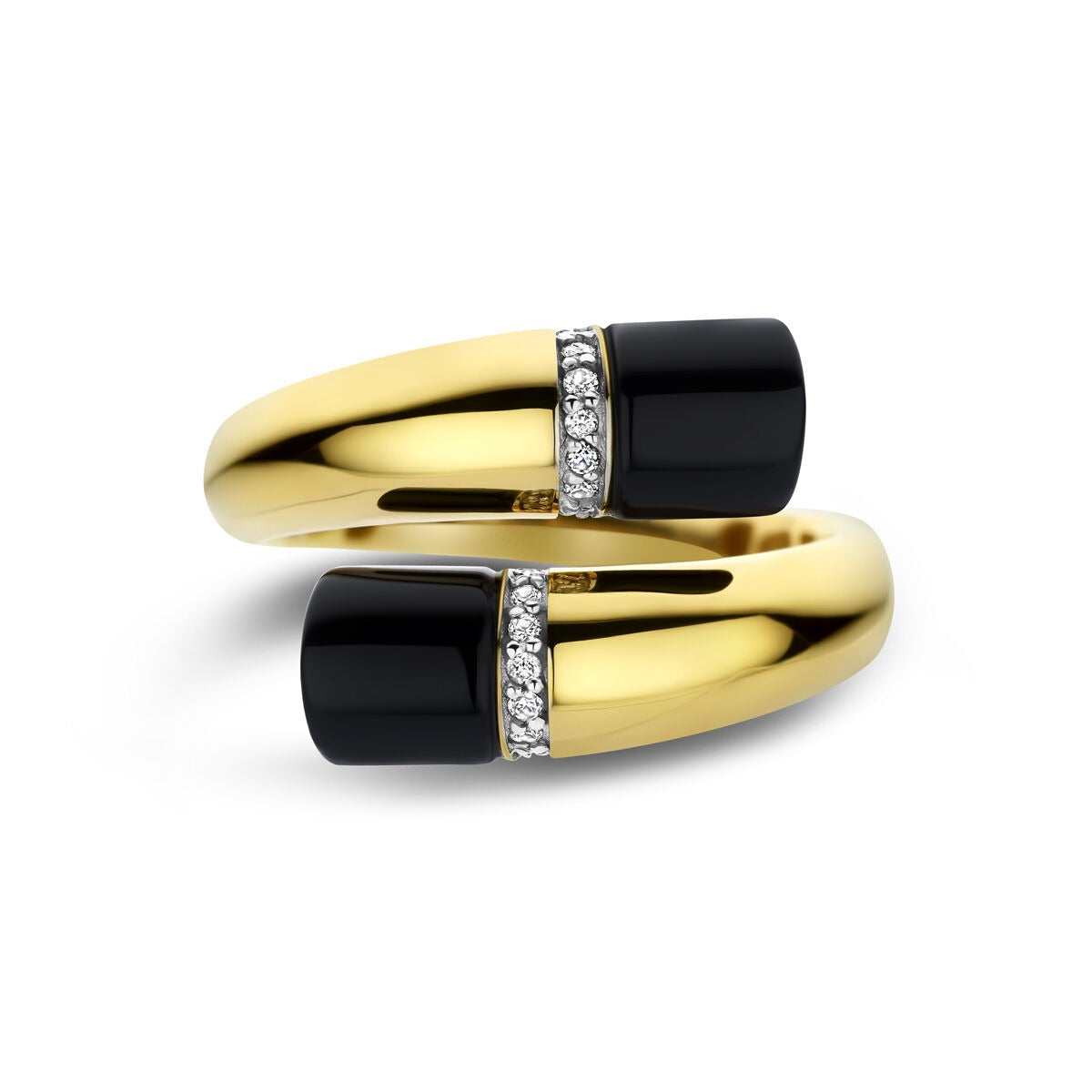 anillo de mujer de oro amarillo de 14k con ónice y diamante – 16 mm de ancho