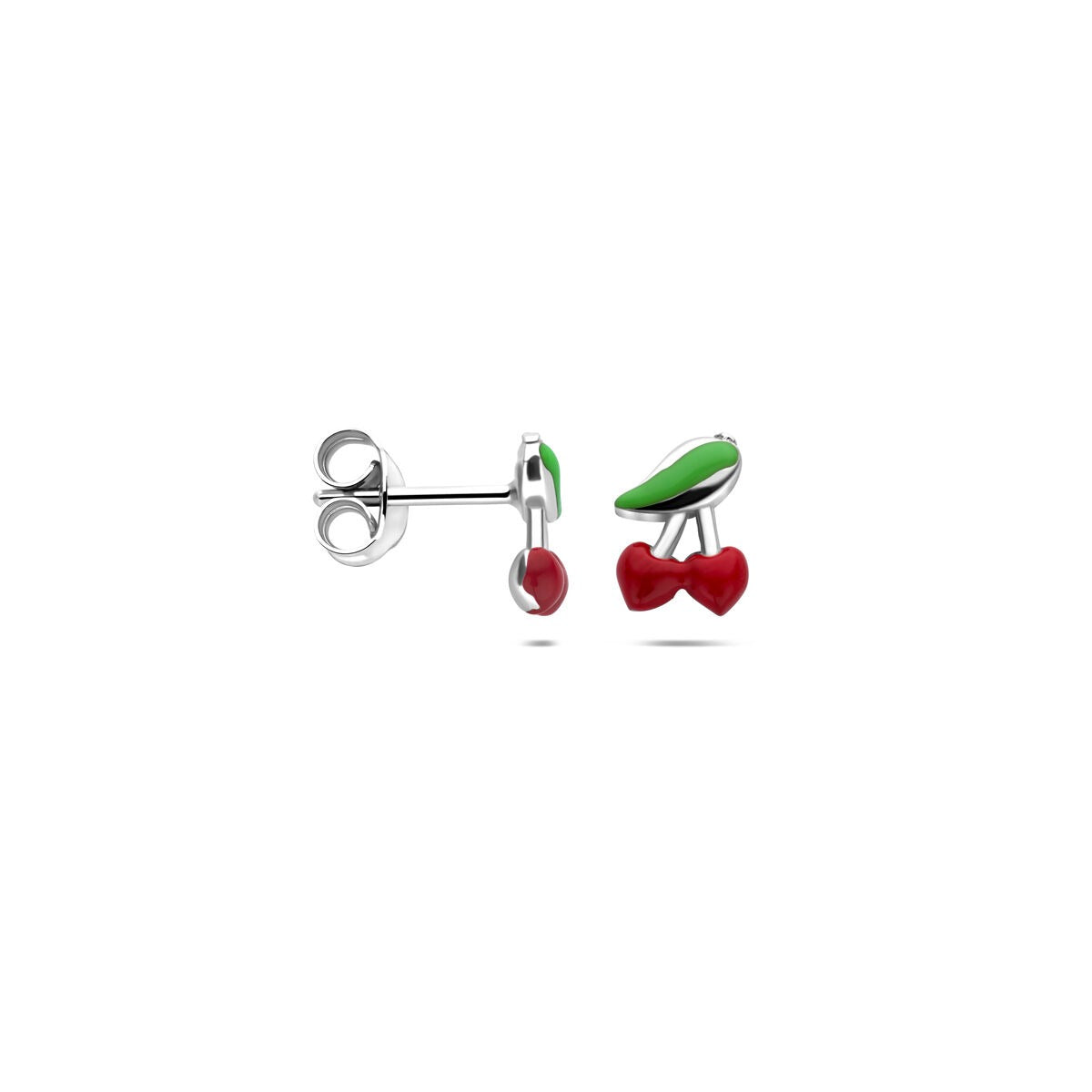 Pendientes infantiles de plata cereza rodiados 8 mm