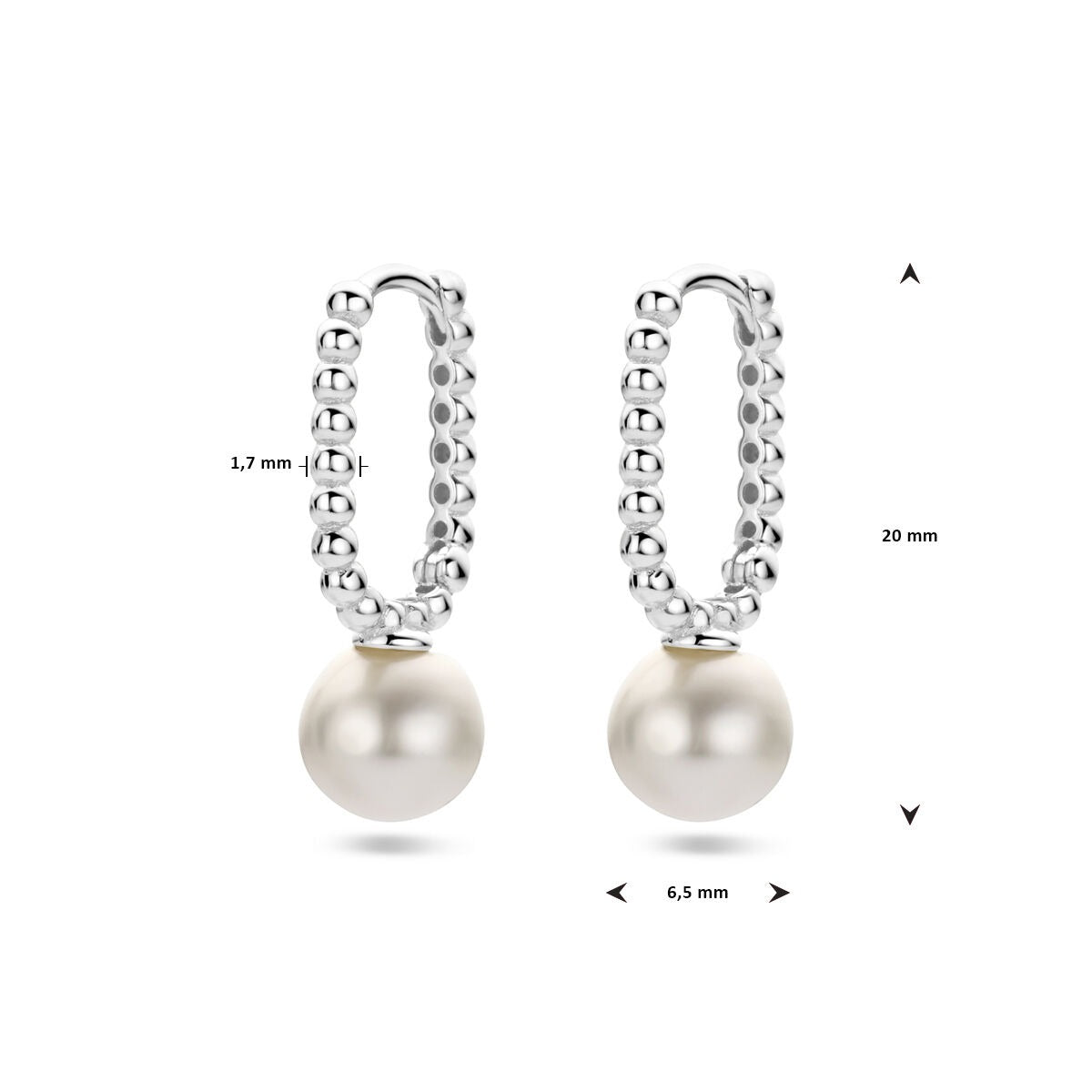 Aros de mujer de plata con perla sintética - rodiado 20 mm