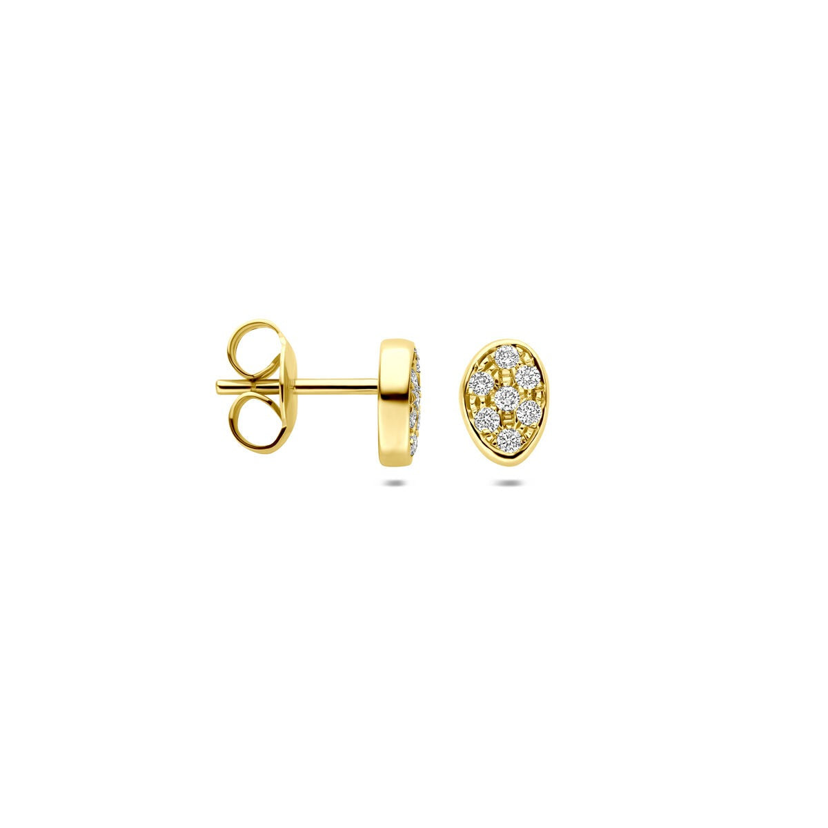 pendientes de botón de oro amarillo con diamante engastado en pavé