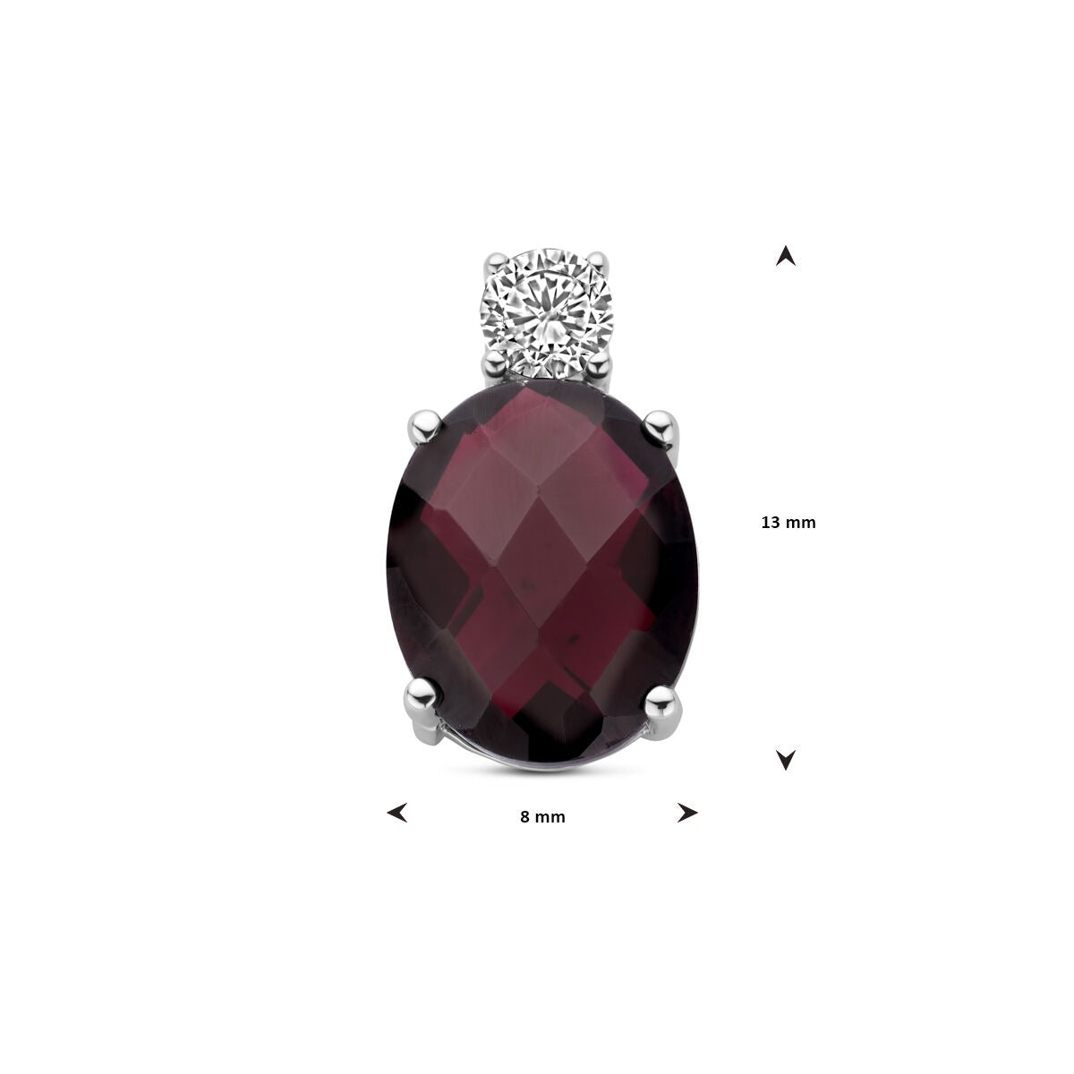 Colgante de plata con granate y circonita – plata 925 rodiada, 13 x 8 mm