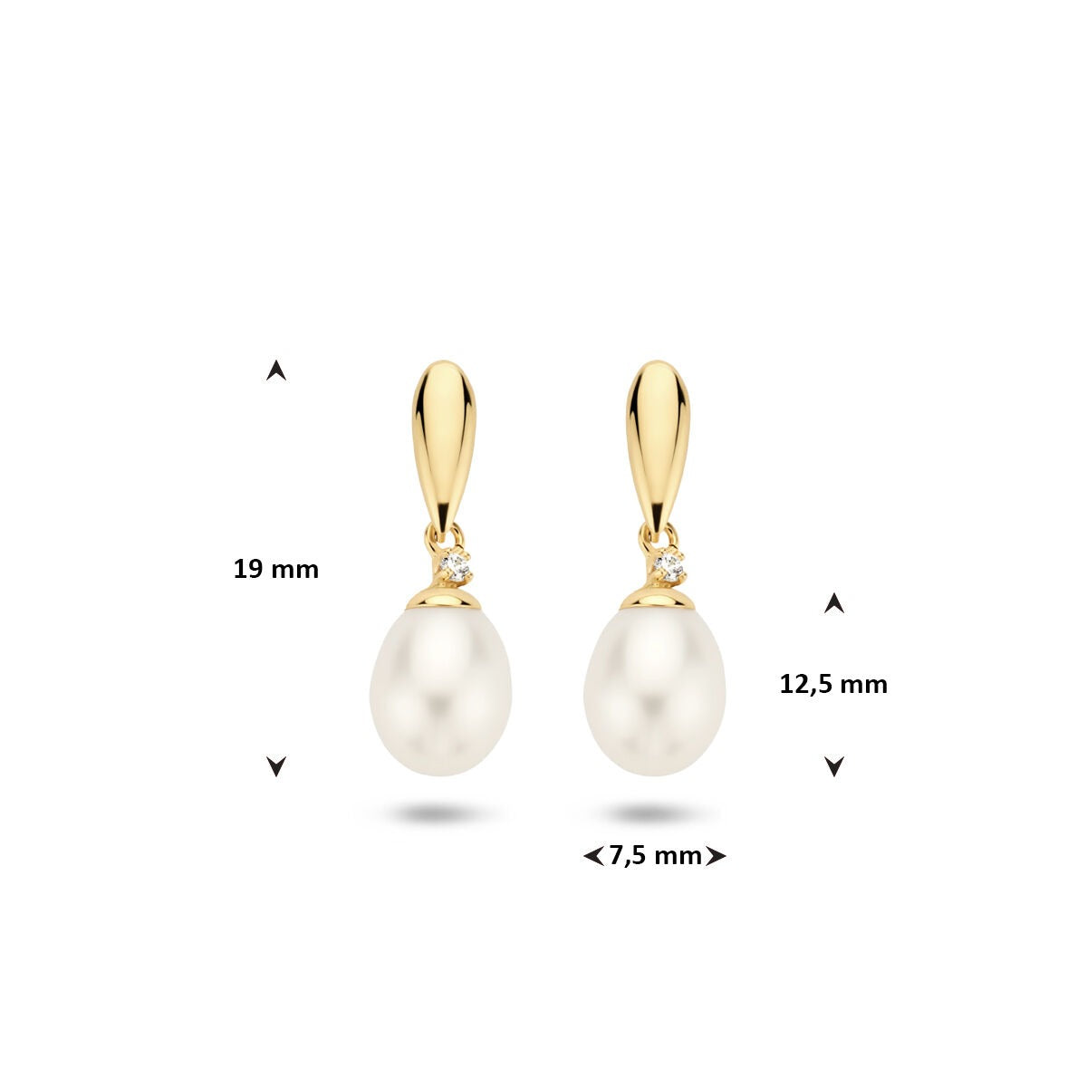 Pendientes de oro amarillo 9k con perla de agua dulce y circonita - de mujer