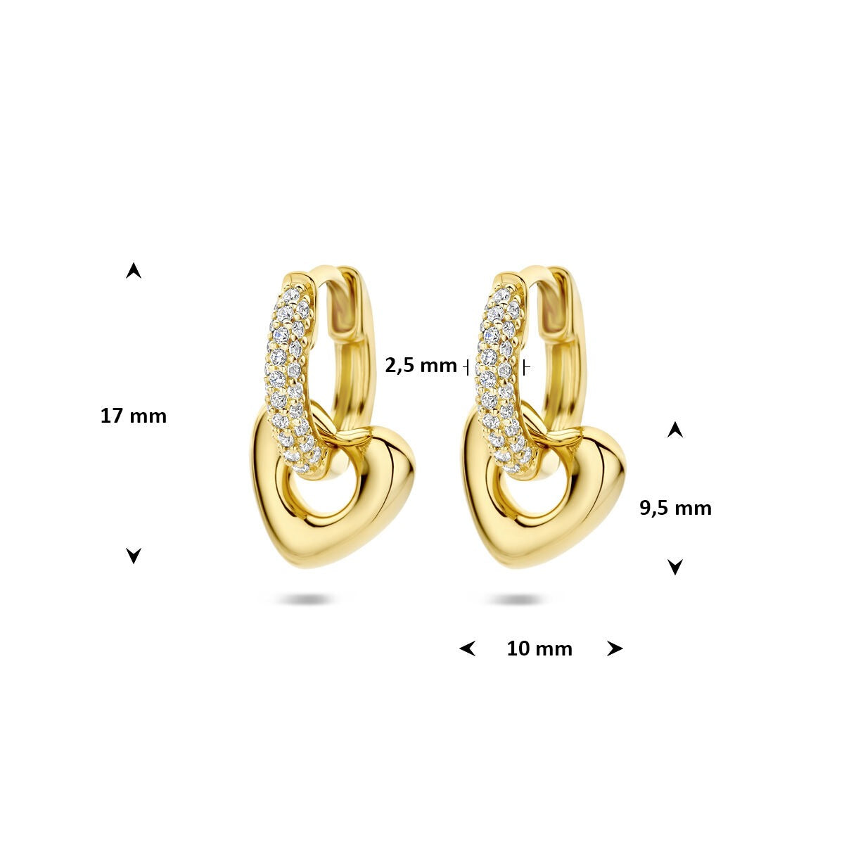 Aros chapados en oro con corazón y circonitas
