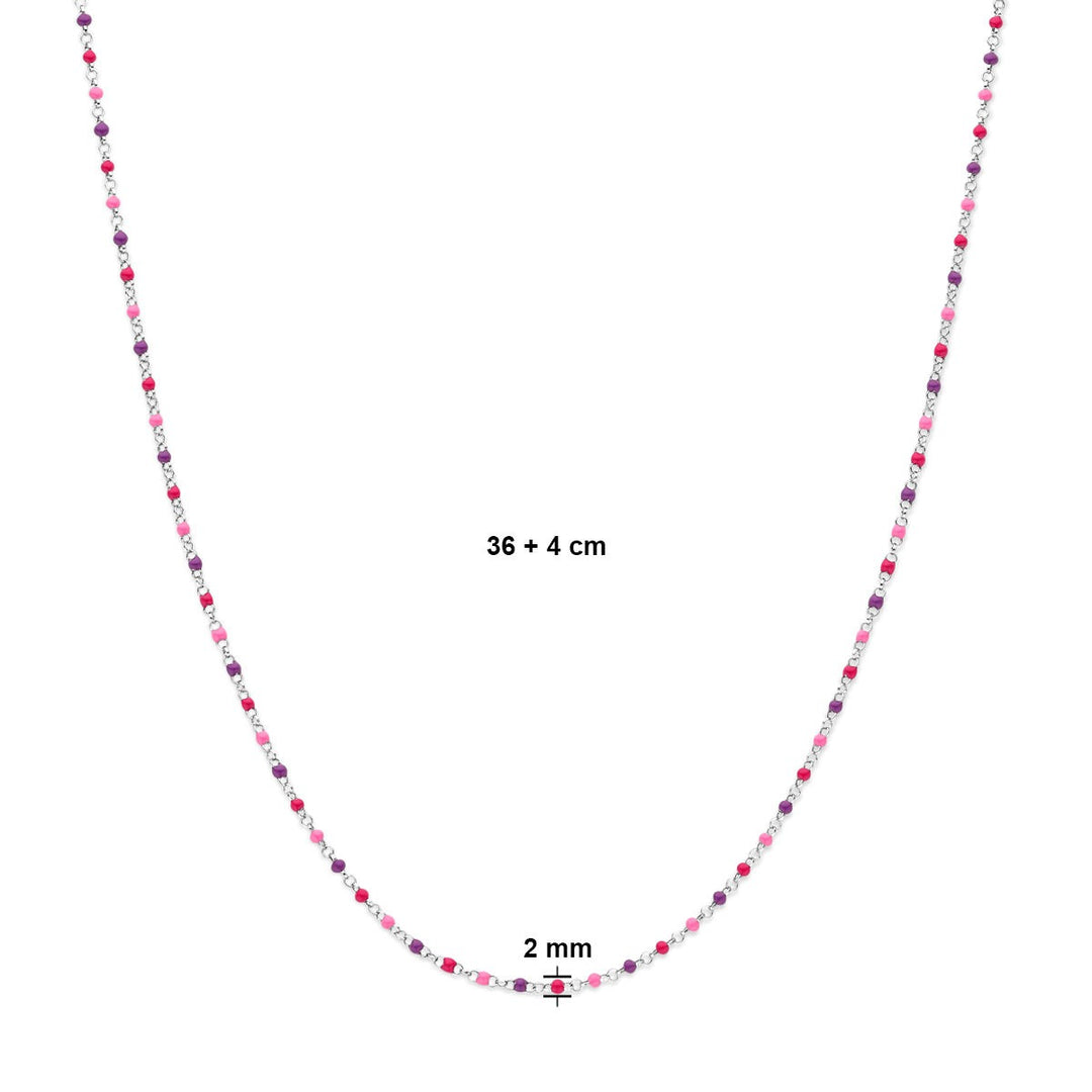 Gerhodineerd Zilveren Kindercollier met Emaille Bolletjes – 36-40cm