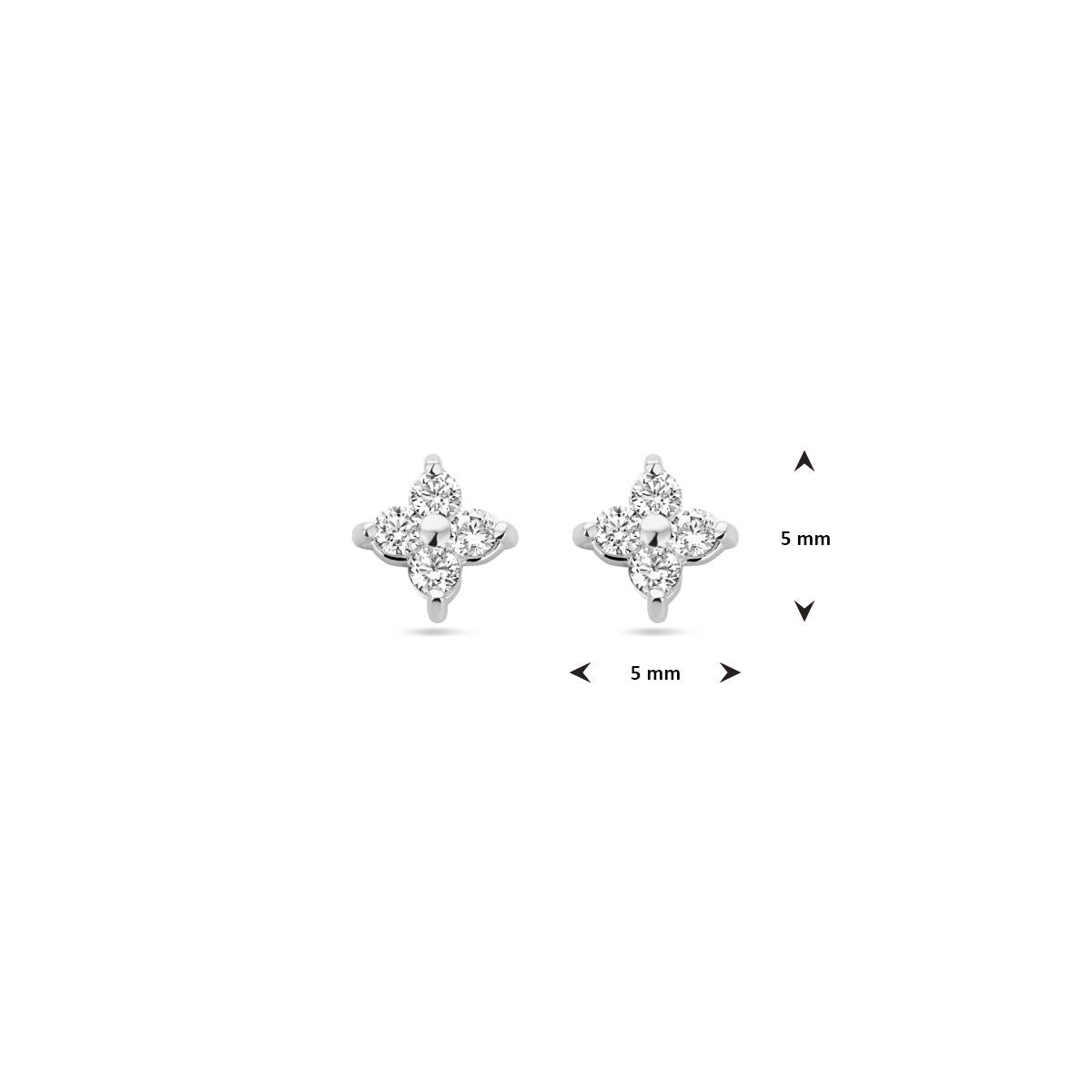 Pendientes de mujer de plata con flor y circonita – rodiados 5 mm
