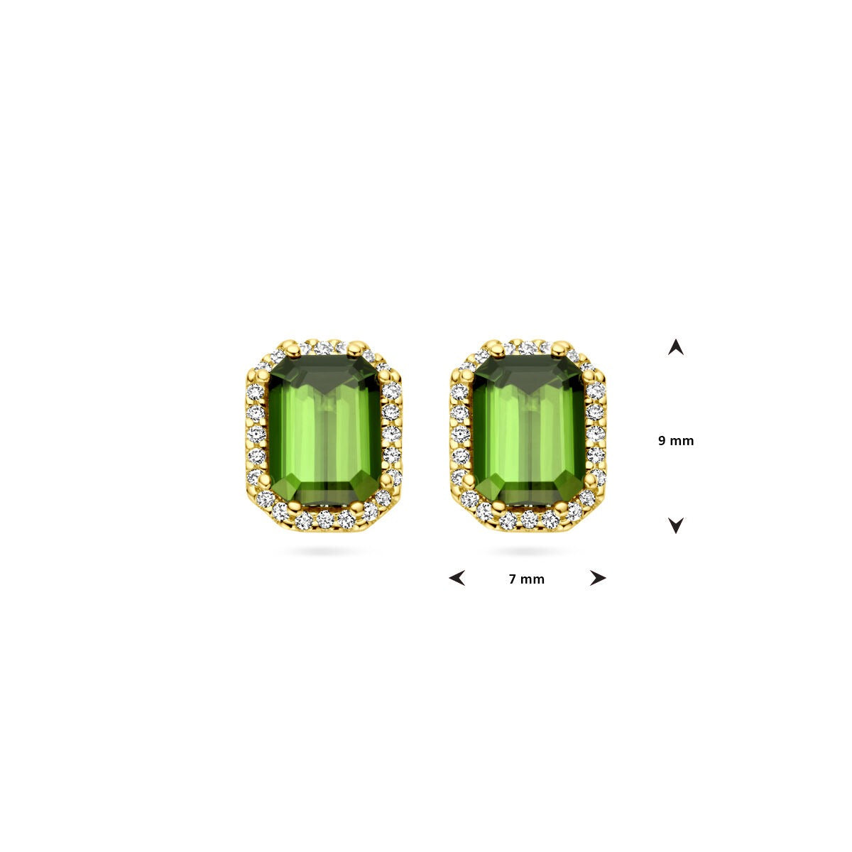 Pendientes de botón de oro amarillo con turmalina y diamante