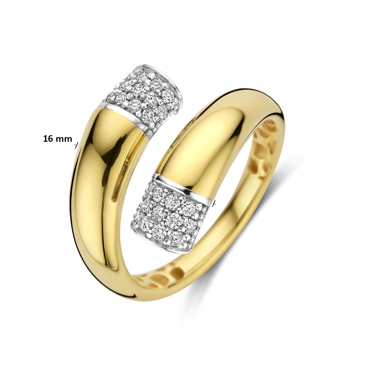 Anillo de mujer bicolor de 14k con diamante – 16 mm de ancho