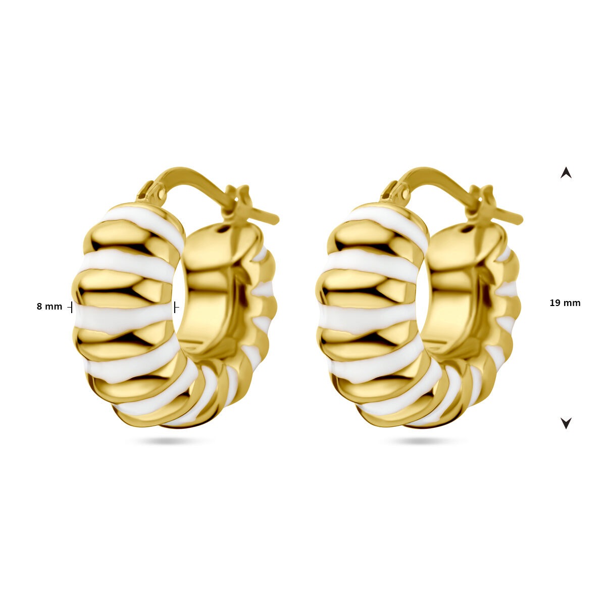 Aros de plata chapados en oro amarillo y esmalte blanco