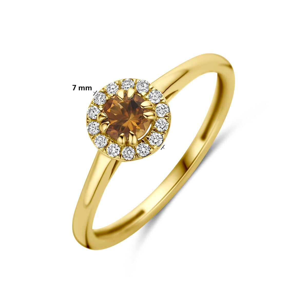 Anillo de oro amarillo de 14k con citrino y diamante cultivado en laboratorio
