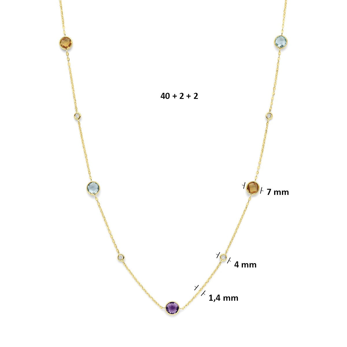 collar de oro amarillo de 14k con citrino, amatista, topacio y diamante de 0,25 ct