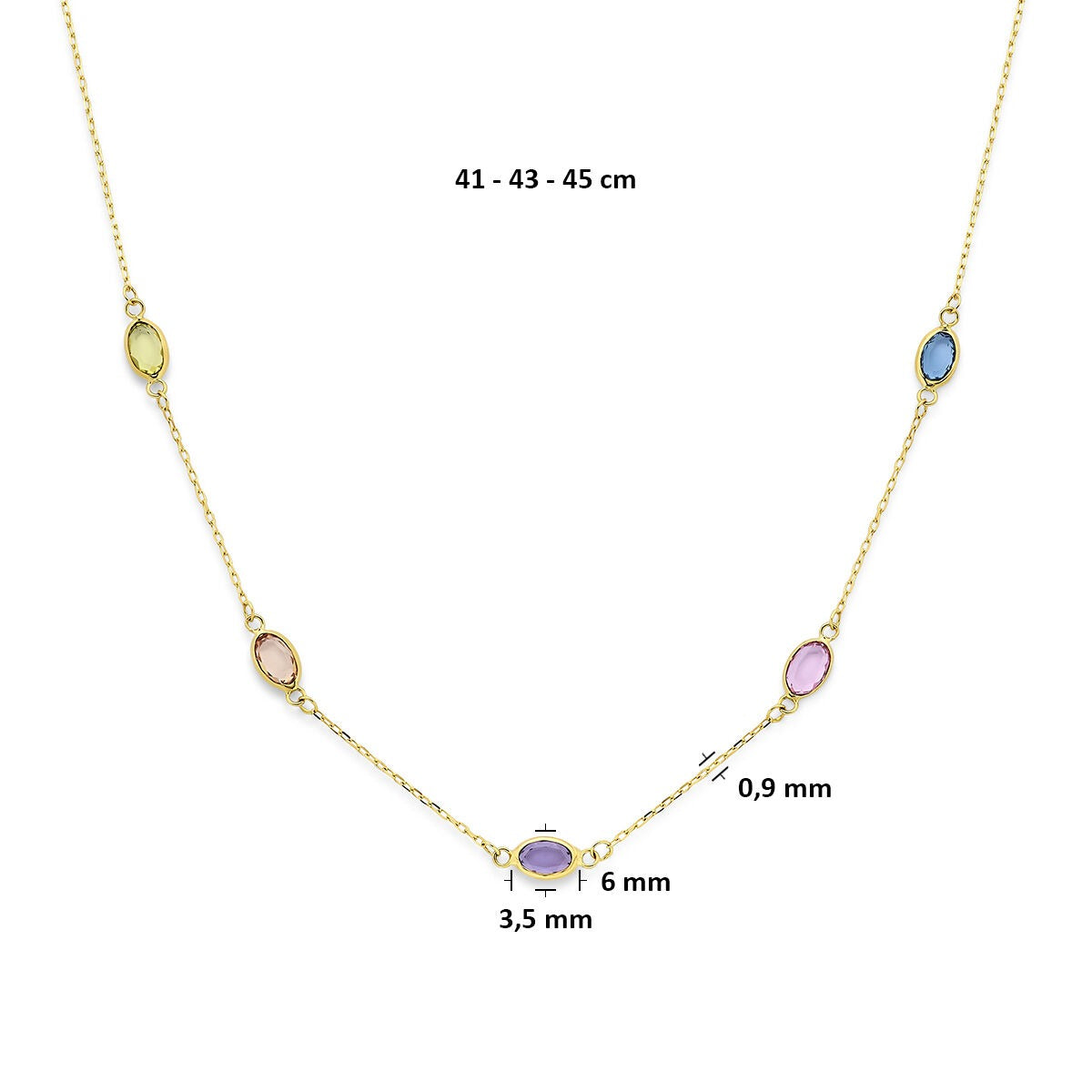 Collar de oro amarillo de 14k con piedras preciosas sintéticas