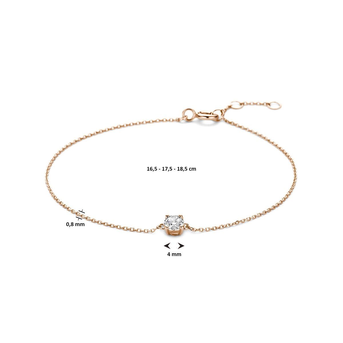 pulsera de mujer en oro rosa con circonitas – eslabón ancla 16.5–18.5 cm
