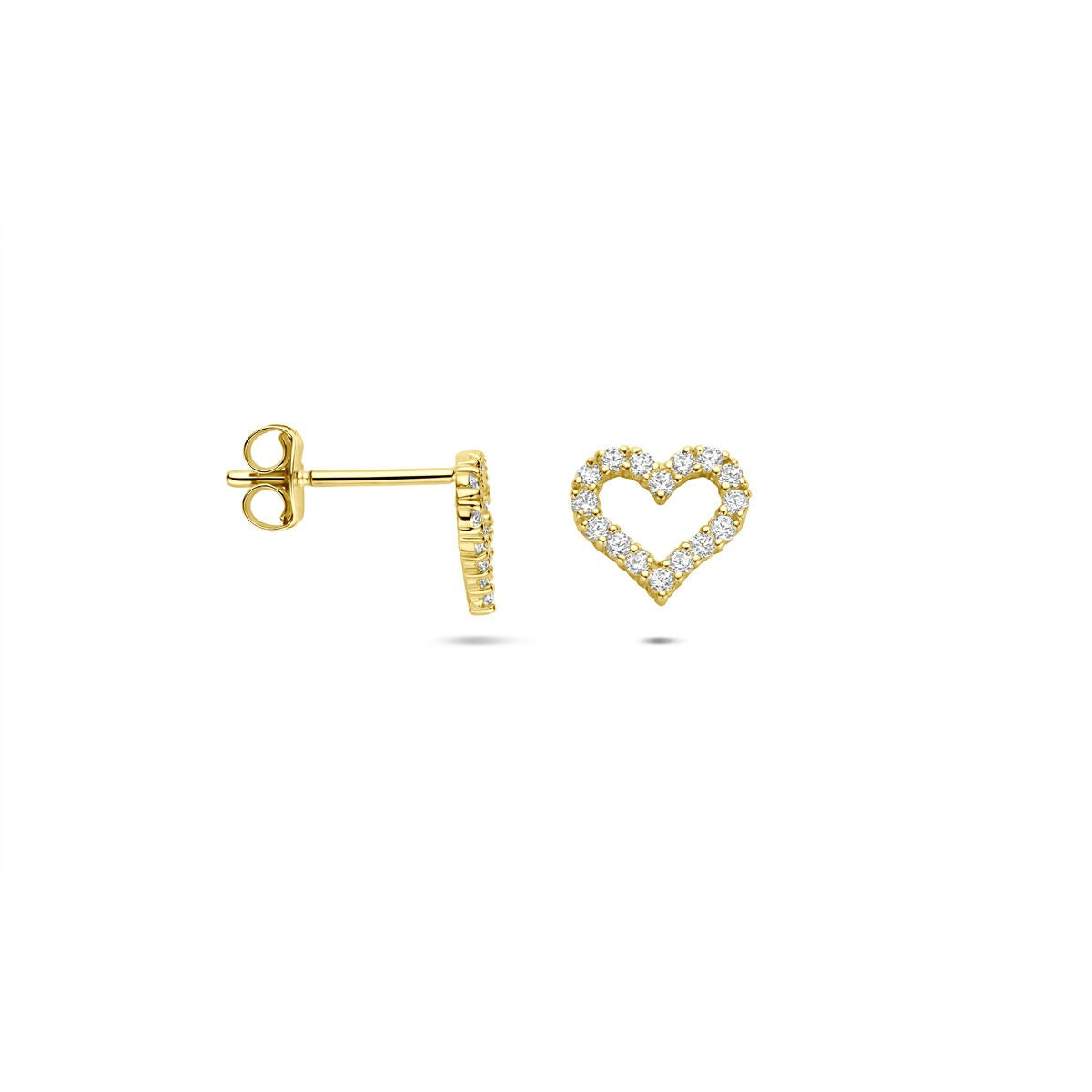 Pendientes de botón en oro amarillo con circonitas – 9k
