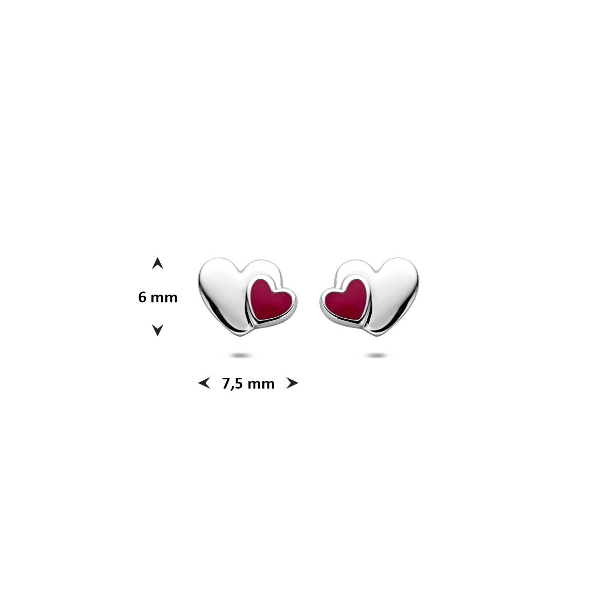 Pendientes infantiles de plata con corazón de esmalte rosa