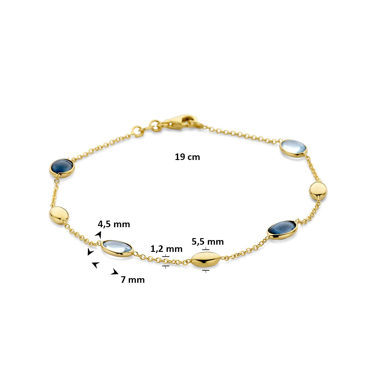 Pulsera de oro amarillo de 14k con topacios sky blue y London blue