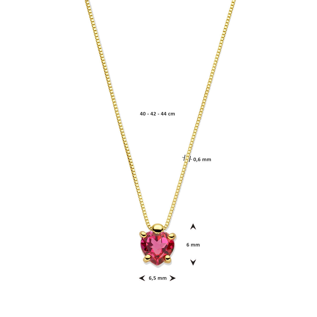 collar de oro amarillo de 14k con topacio rosa en forma de corazón