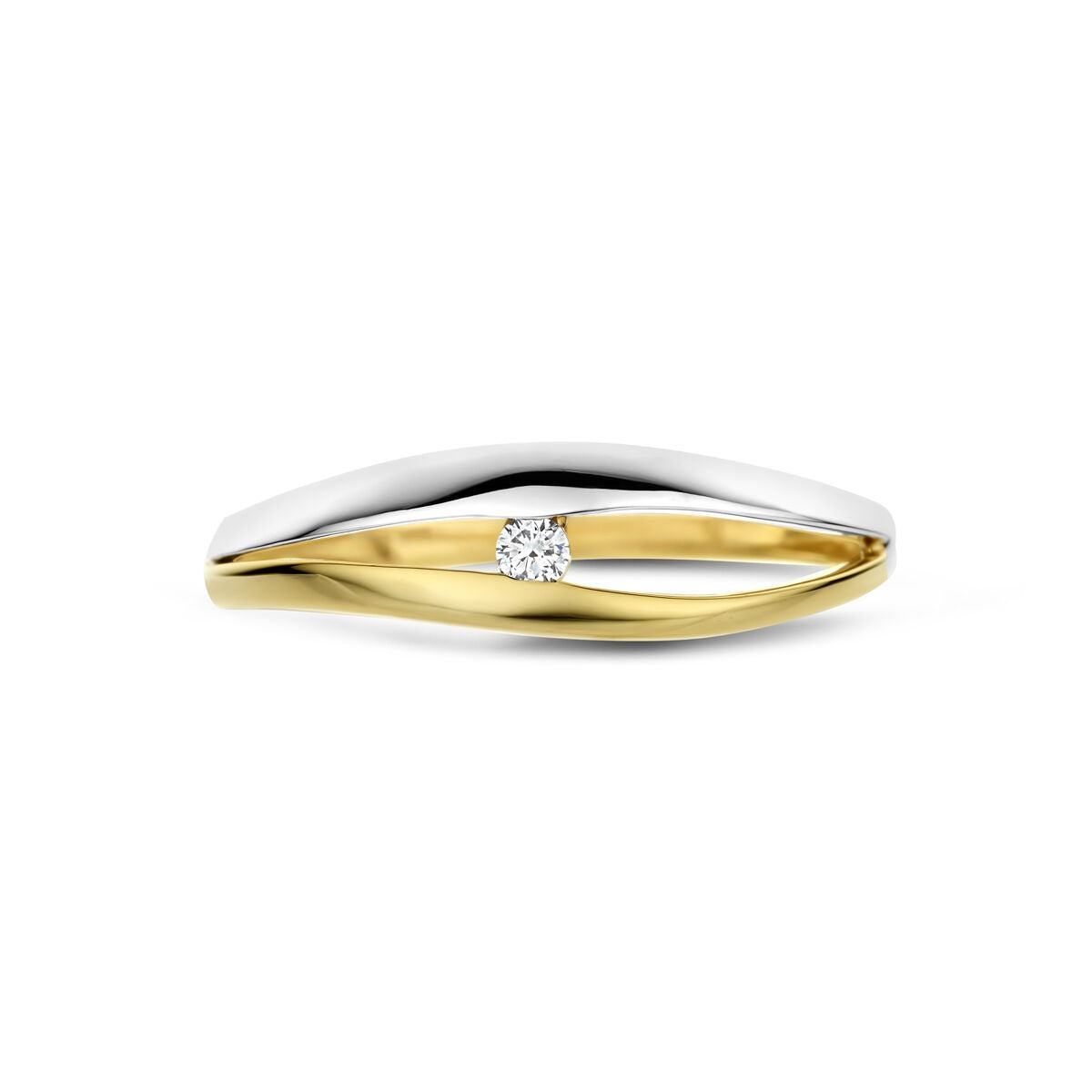 anillo de mujer bicolor de 14k con diamante cultivado en laboratorio