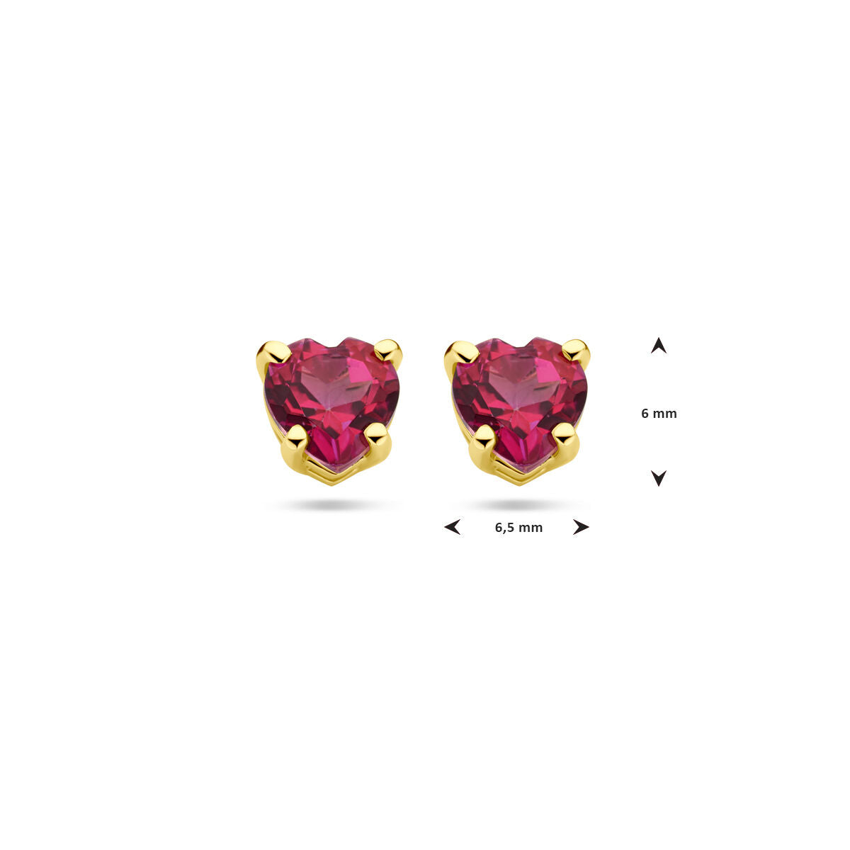 Pendientes de botón de oro amarillo con topacio rosa en forma de corazón