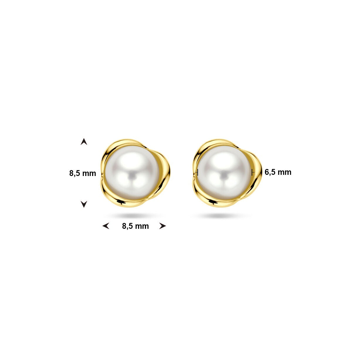 Pendientes de botón de oro amarillo con perla de agua dulce