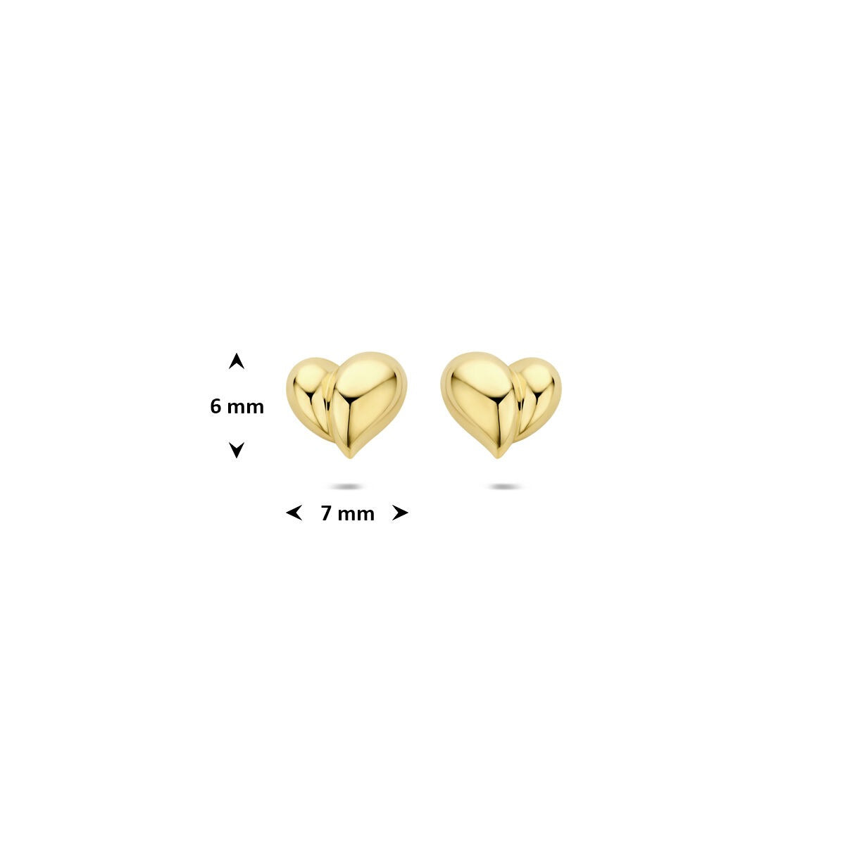 Pendientes de botón de oro amarillo en forma de corazón
