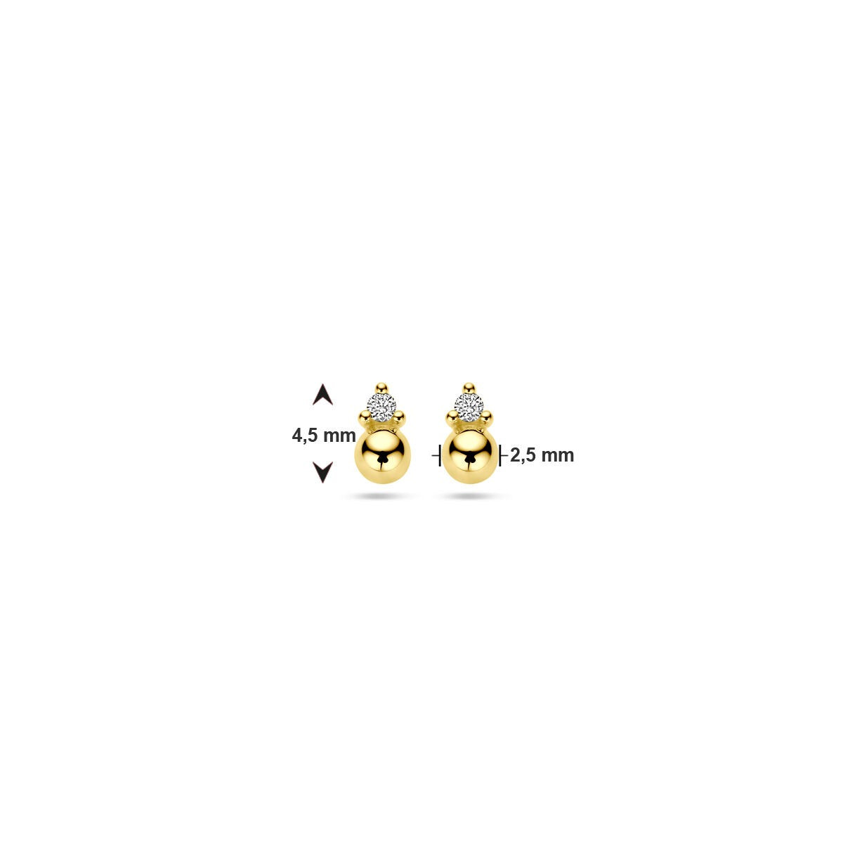 Pendientes de botón de oro amarillo con bola y diamante