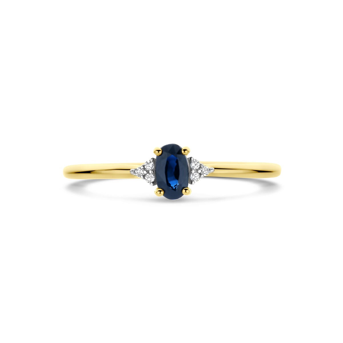 Anillo de oro con zafiro y diamante – 14k