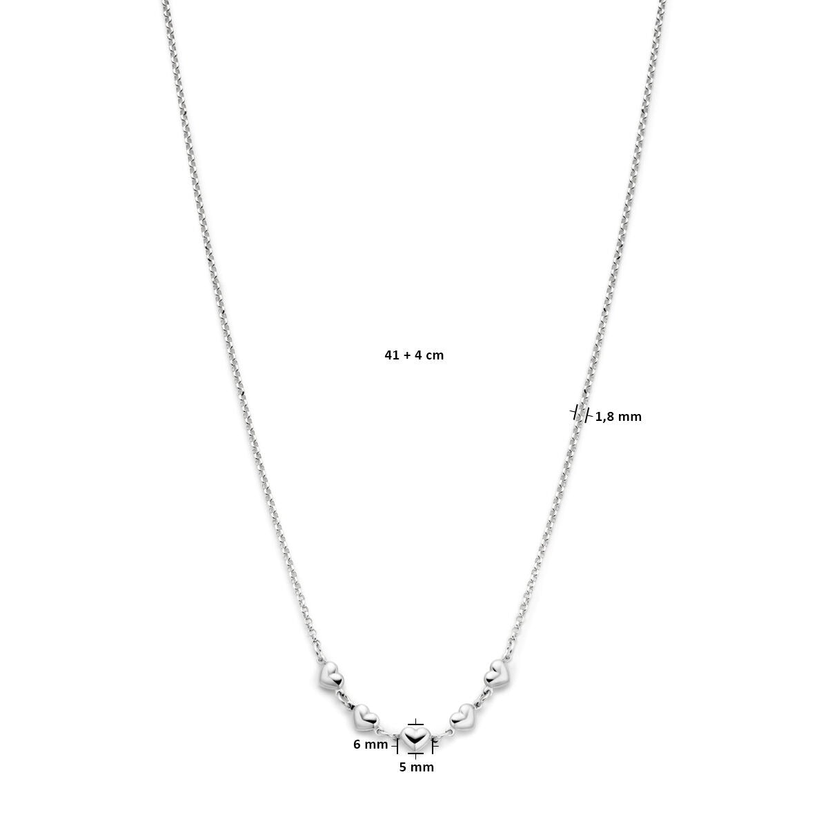 Collar de plata de mujer con corazones – collar rodiado 41-45 cm
