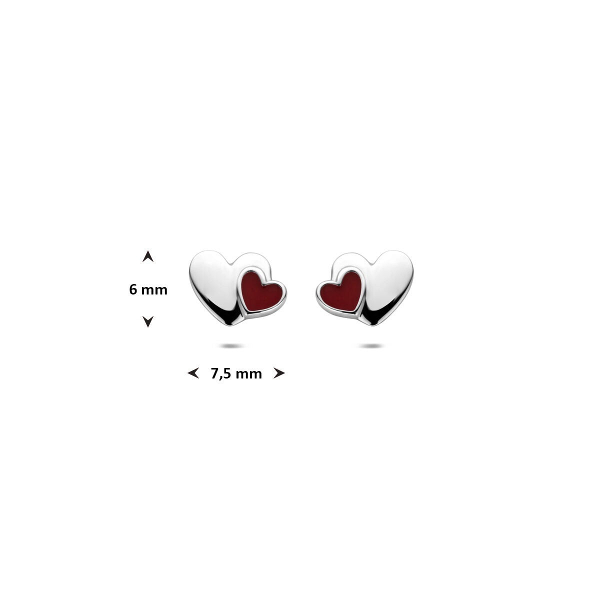 Pendientes infantiles de corazón – rodiado en plata 925 con esmalte rojo
