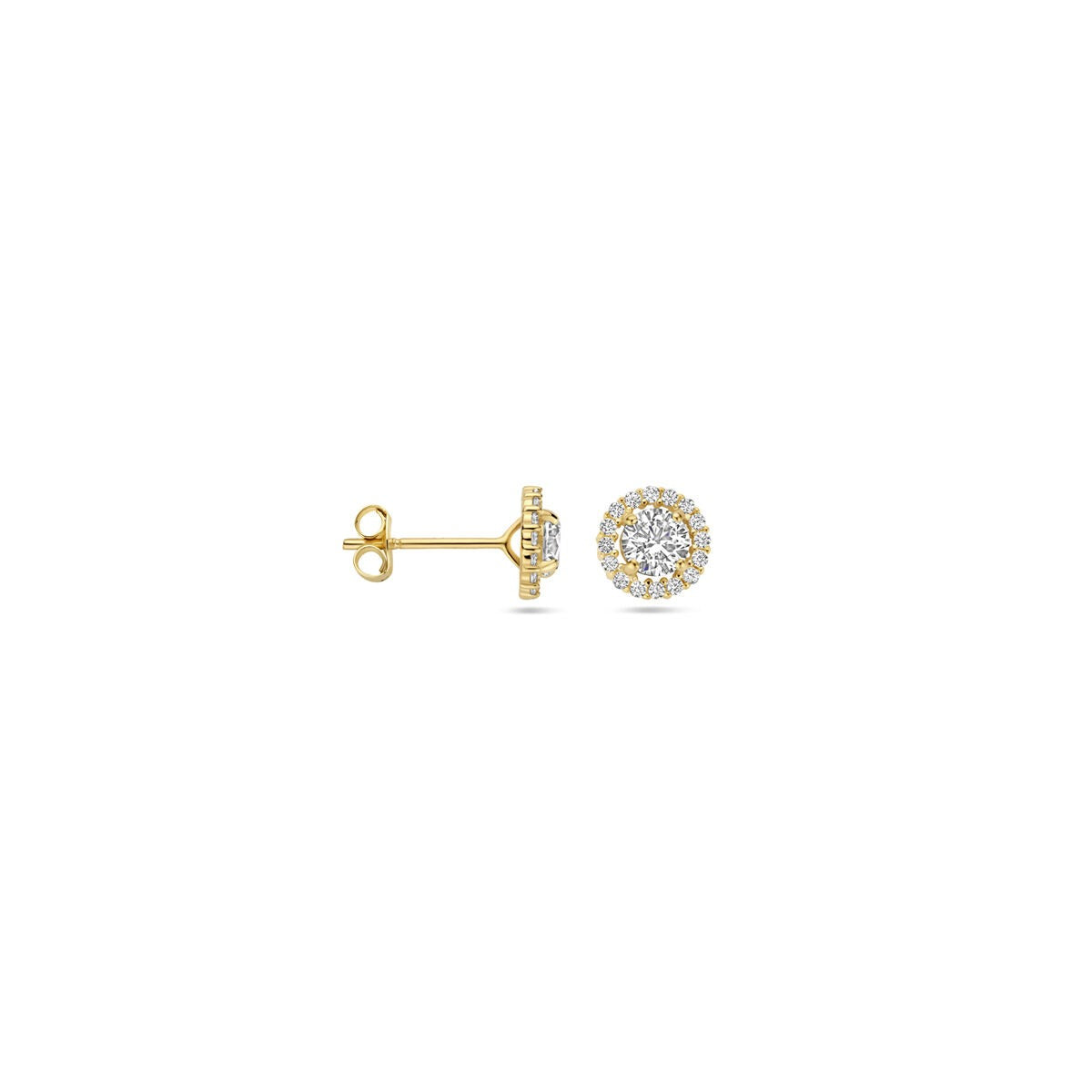 Pendientes de botón de oro amarillo con circonitas