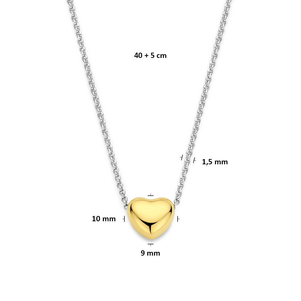Collar de plata rodiada con charm en forma de corazón chapado en oro