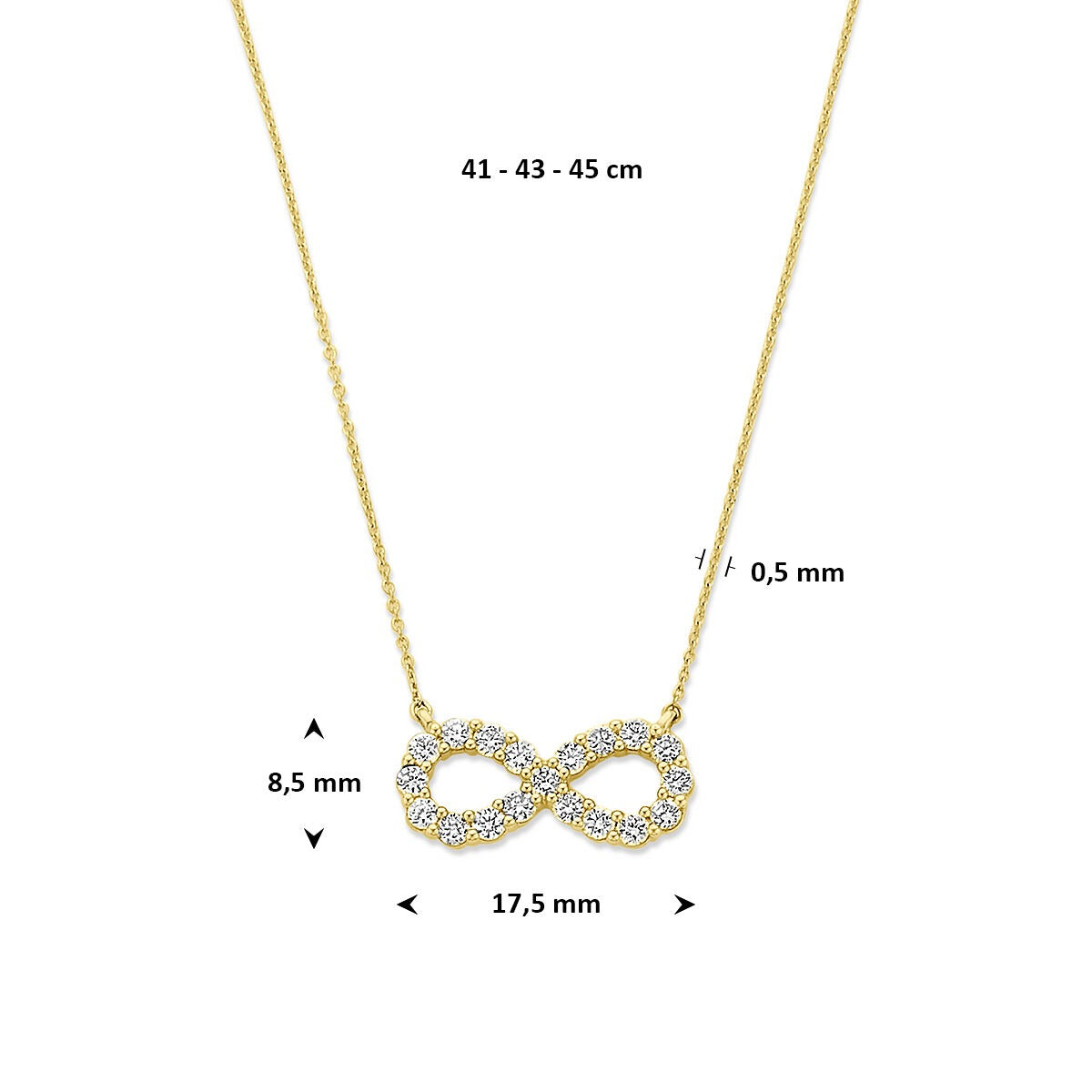 Collar de oro de 14k con colgante de infinito y diamante cultivado en laboratorio