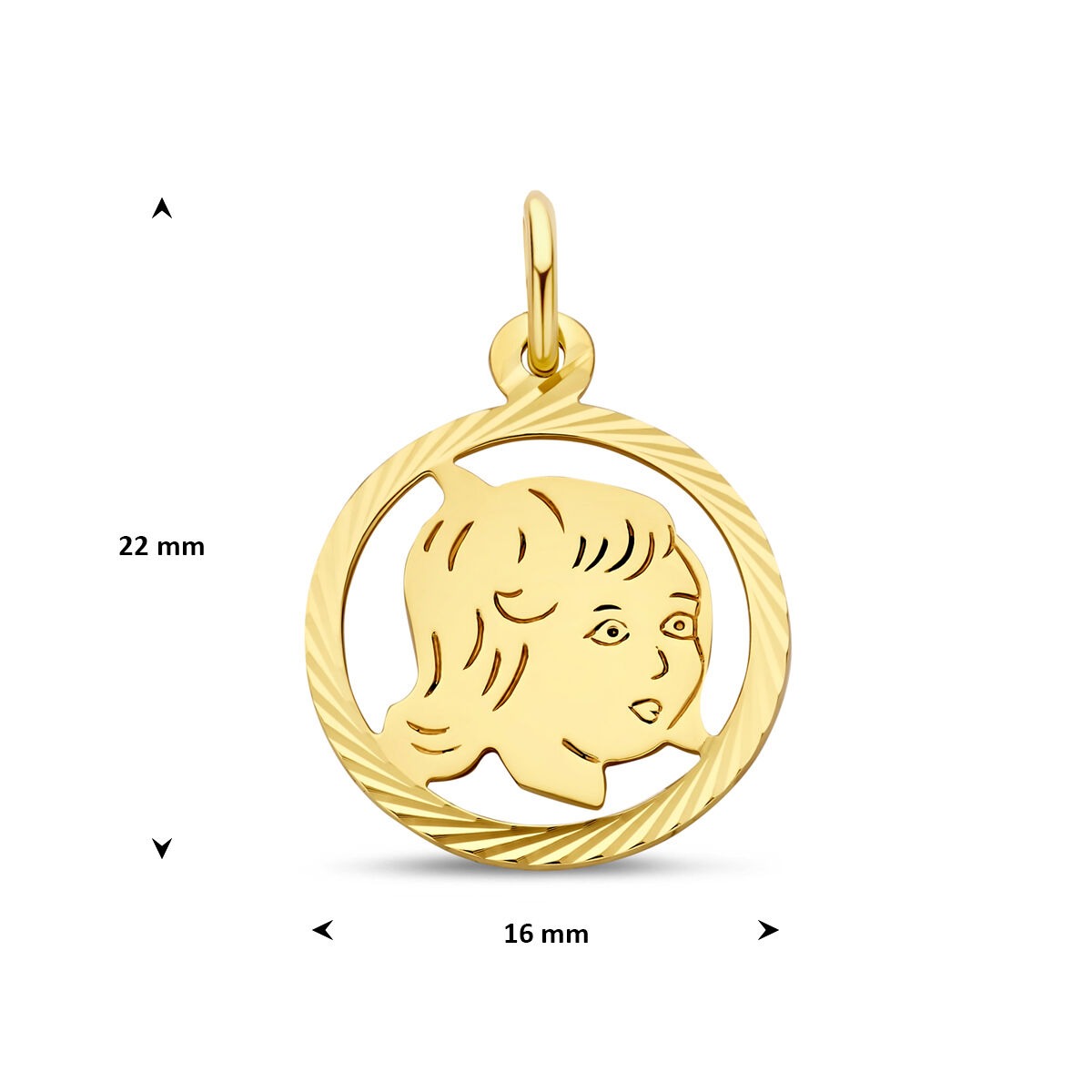 colgante de oro amarillo 9k cabeza de niño redondo