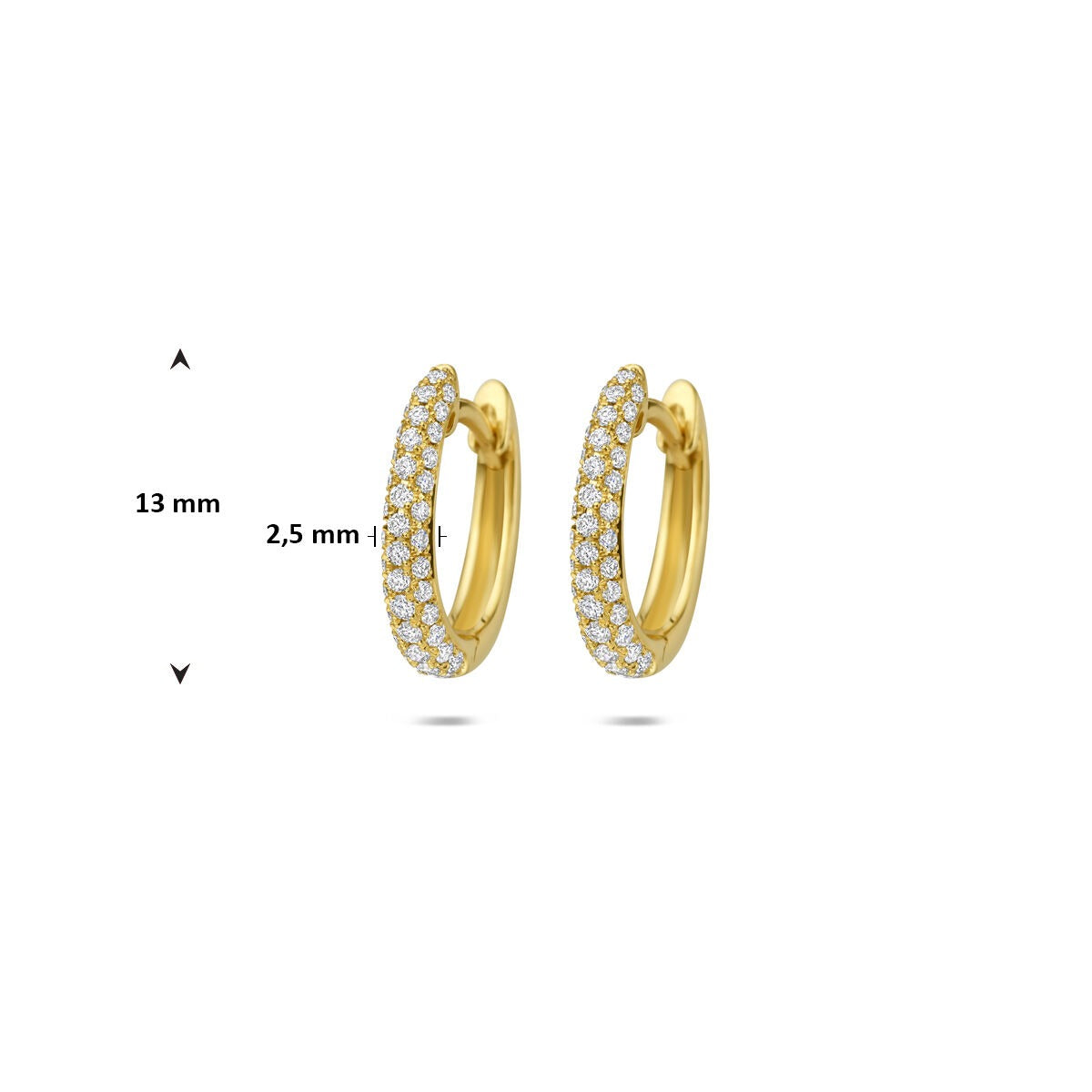 Aros de oro amarillo de 14k con fila de diamantes