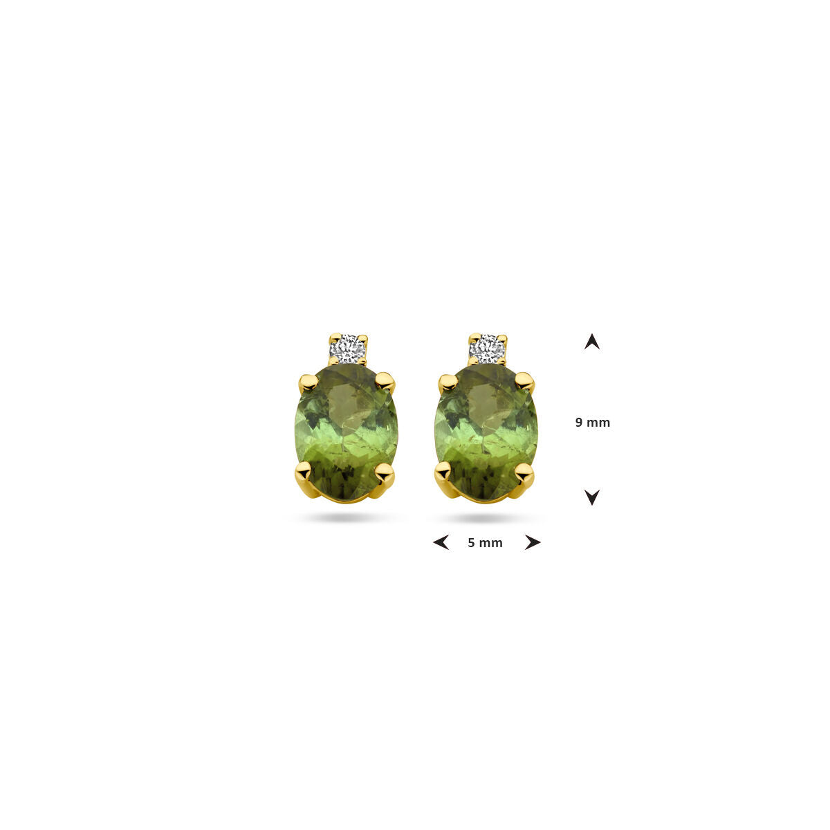 Pendientes de botón de oro amarillo con turmalina y diamante