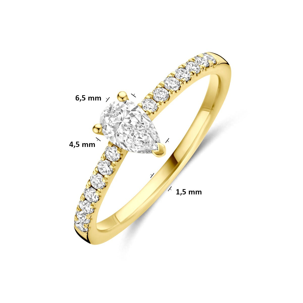 Anillo de oro 14k con diamante cultivado en laboratorio - forma de pera