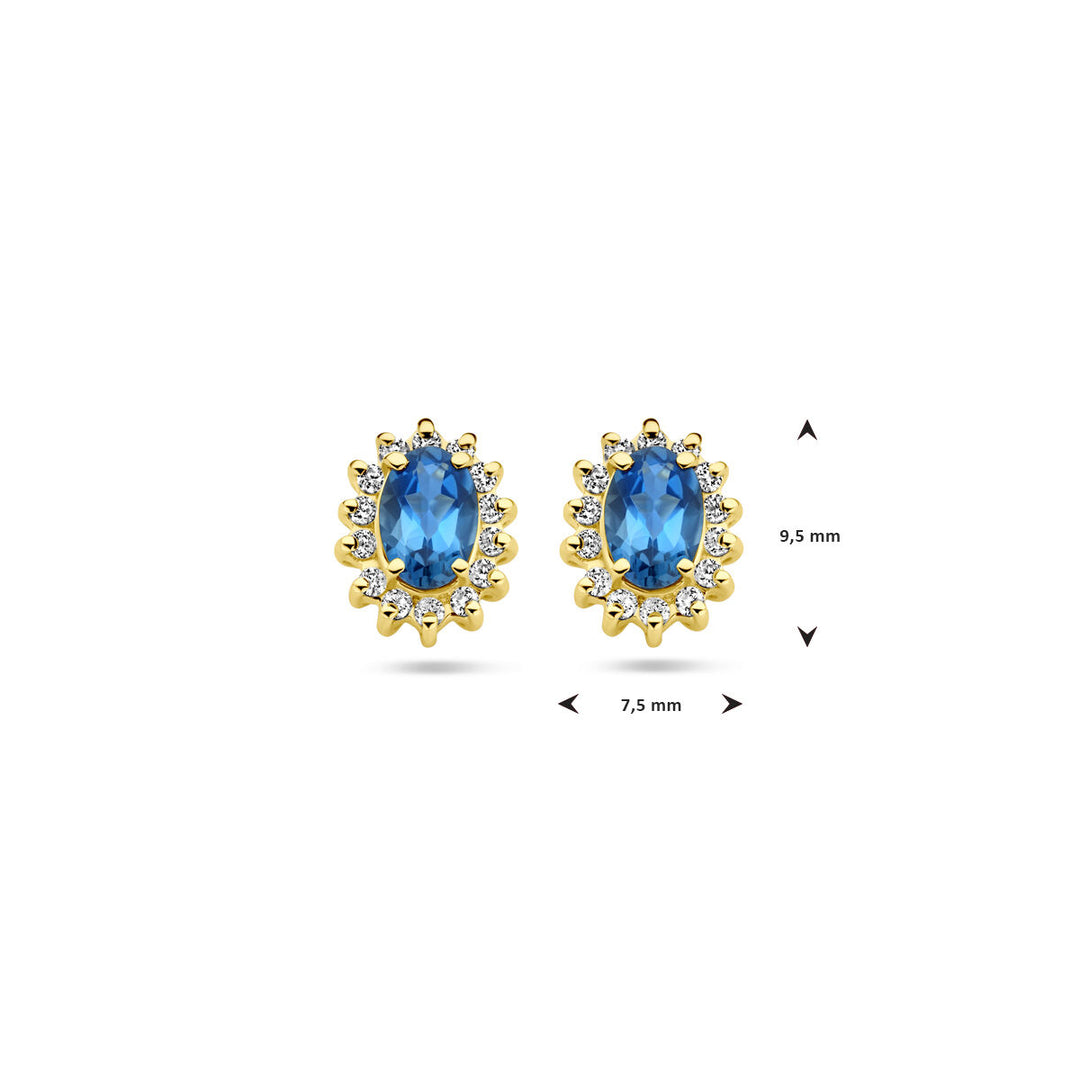 14k Geelgouden oorknoppen met London Blue topaas en diamant