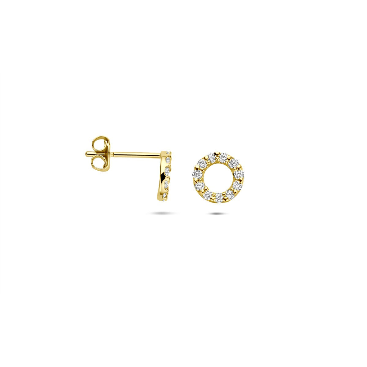 Pendientes de botón de oro amarillo con circonitas