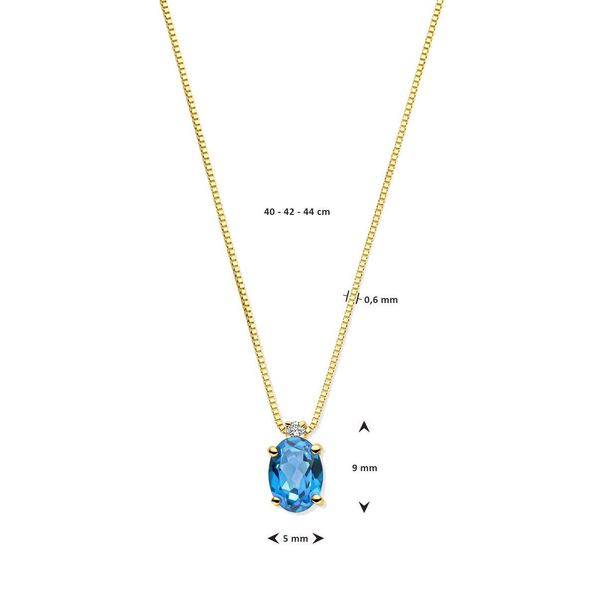 collar de oro amarillo de 14k con topacio London Blue y diamante