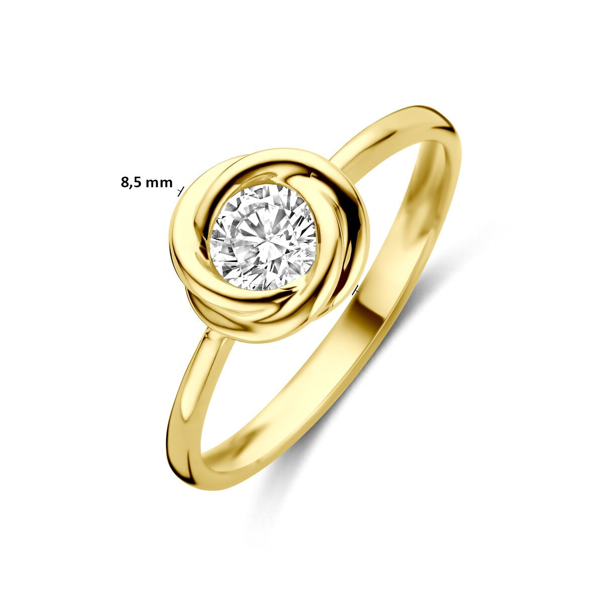 anillo de mujer en oro amarillo de 14k con circonitas - anillo solitario en diseño clásico