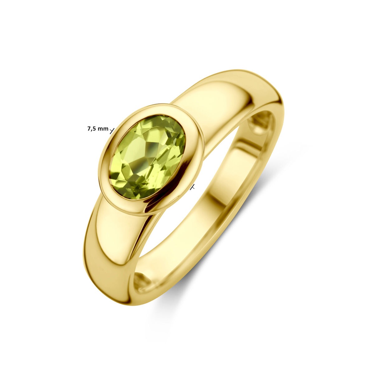 Anillo de oro amarillo de 14k con peridoto - Montura ovalada 7.5x9mm