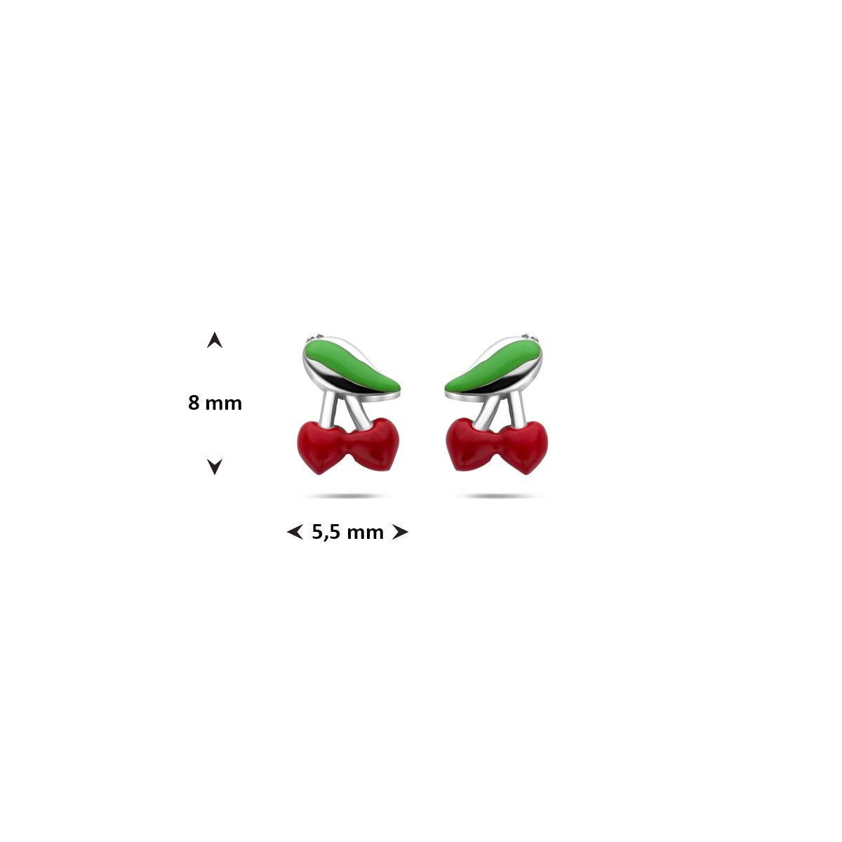 Pendientes infantiles de plata cereza rodiados 8 mm