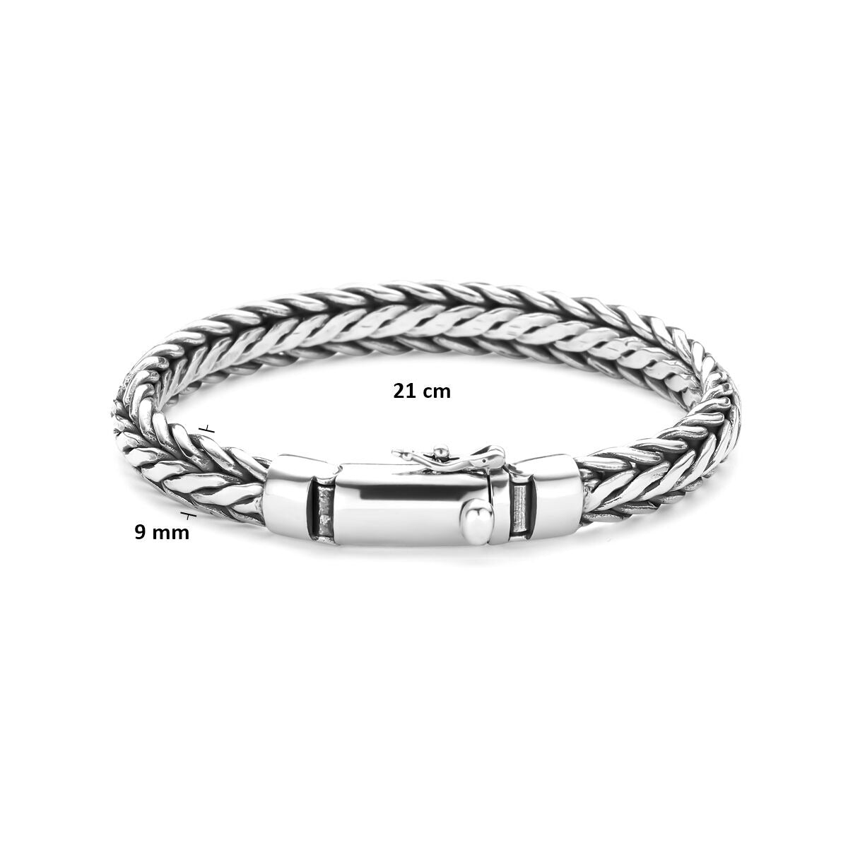 Pulsera de hombre de plata oxidada – eslabón de cola de zorro 9 mm