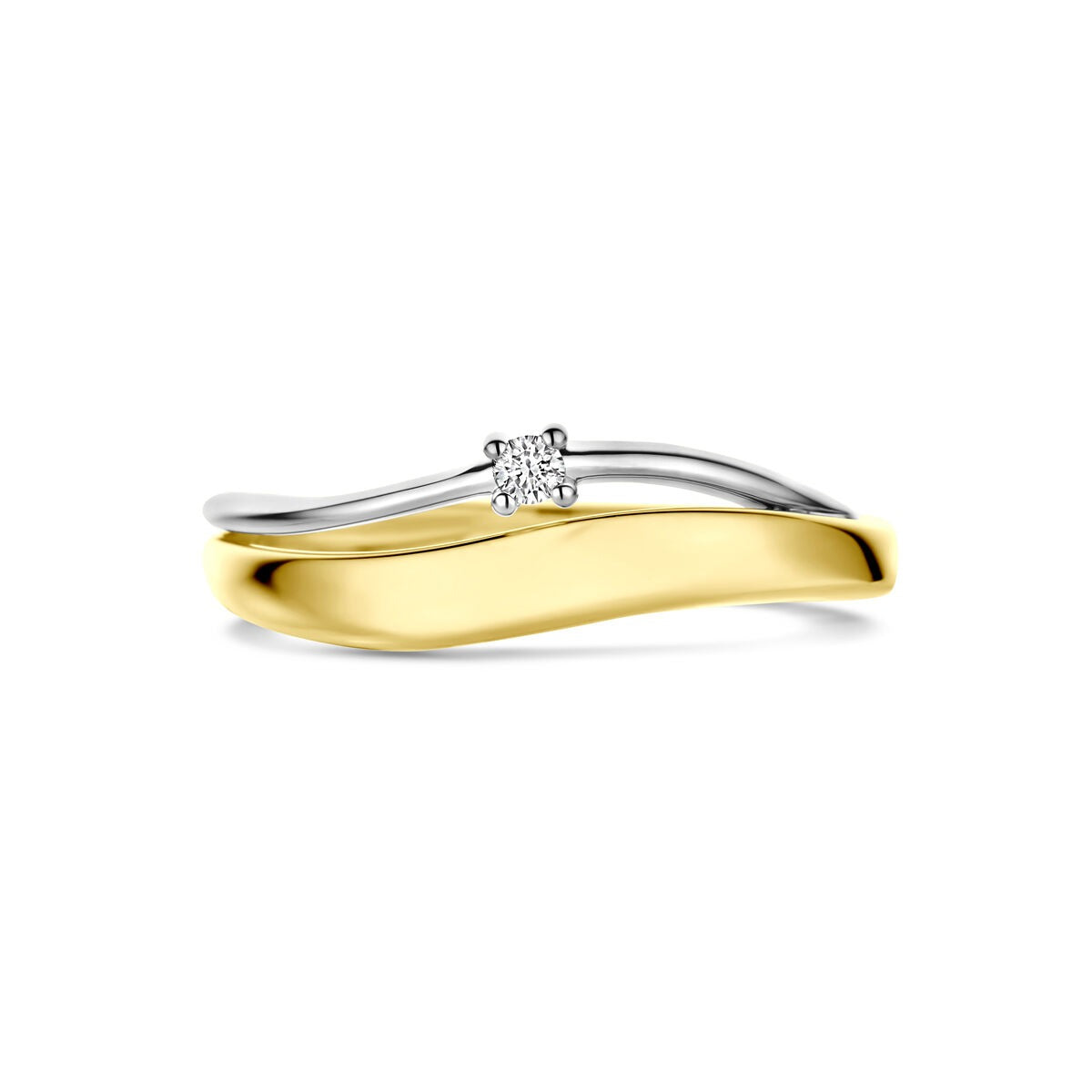 anillo de oro amarillo y oro blanco bicolor de 14k con diamante