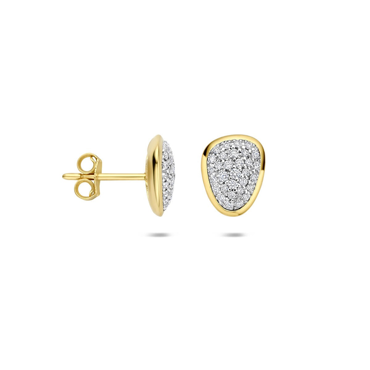 Pendientes de botón bicolor de 14k con diamante de 0.35ct