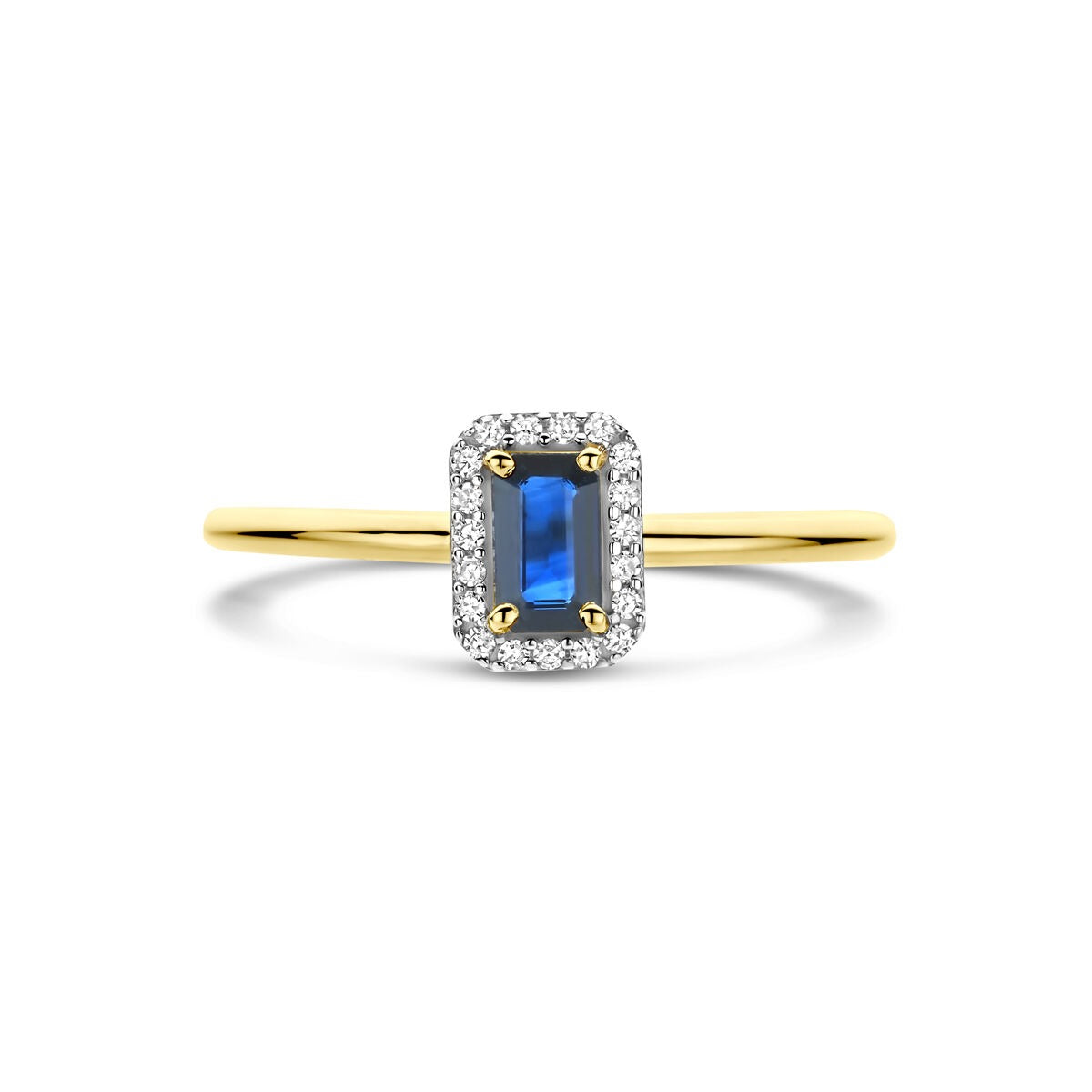 Anillo de oro con zafiro y diamante – 14k