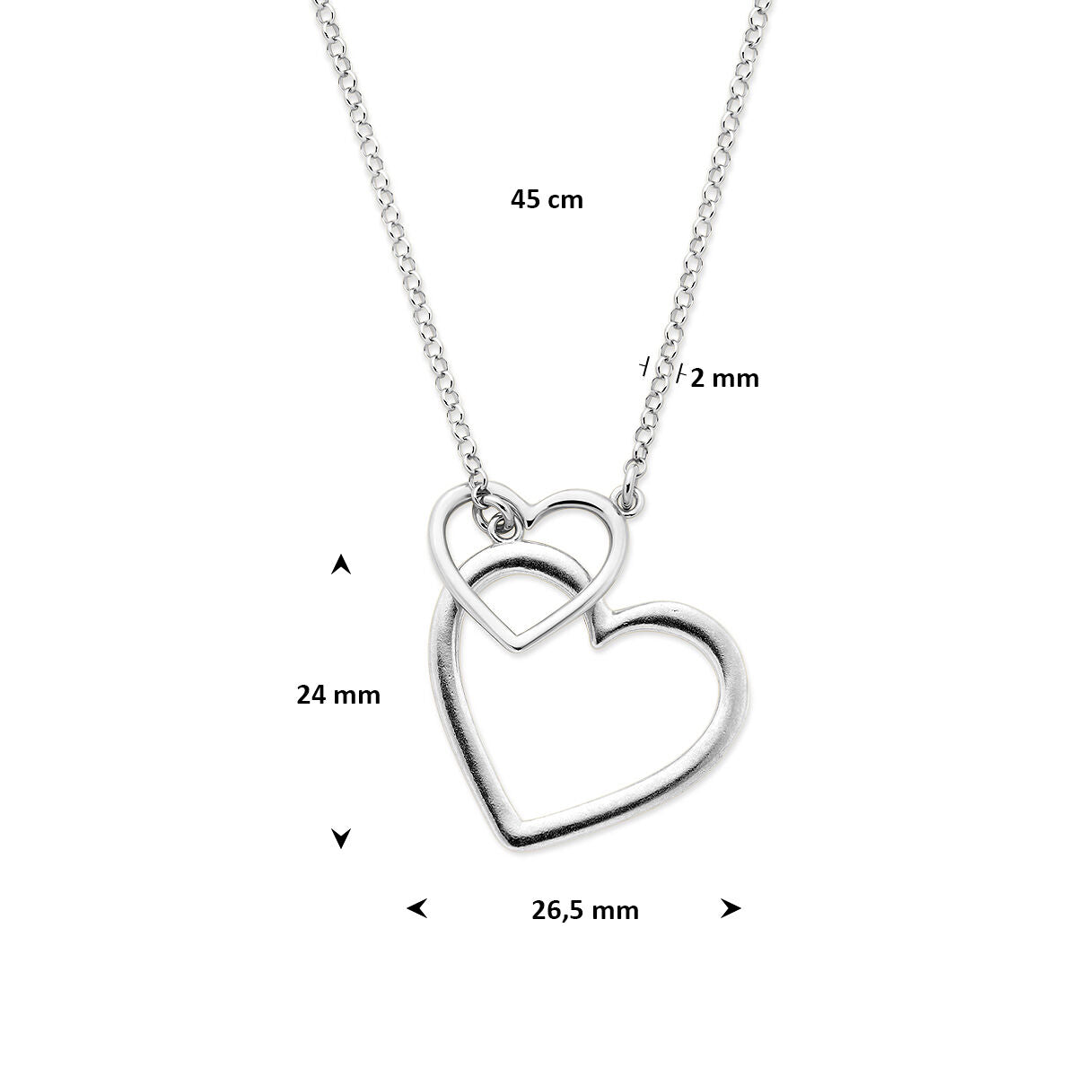 Collar de plata 925 rodiado con corazones dobles